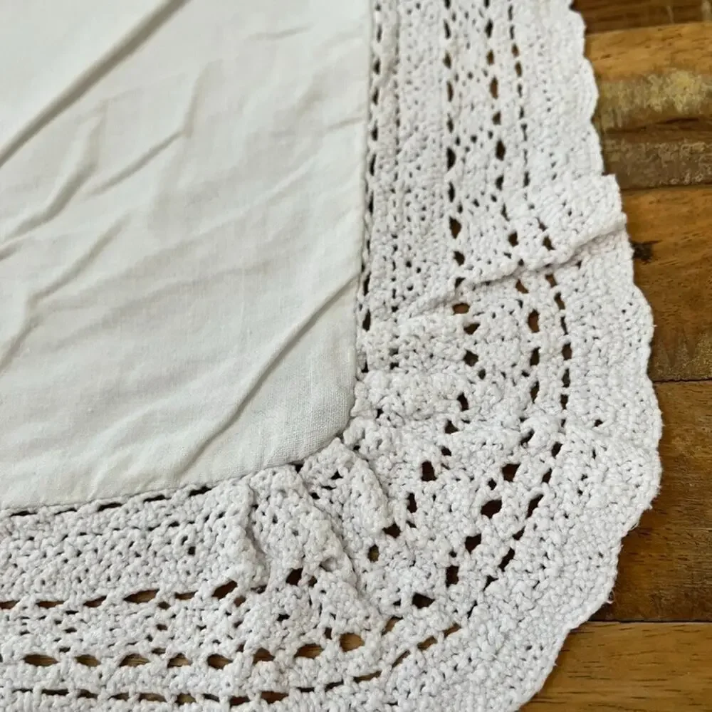Simply Shabby Chic White King Pillow Shams (2) Linen Blend Lace Crochet Trim